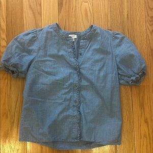 J. Crew Women’s  Light Blue Chambray Ruffle Button-Front Shirt